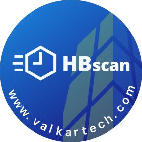 Pastille NFC HBscan par défaut : disque bleu avec le logo HBscan et l'adresse www.valkartech.com.