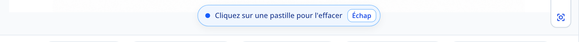 Capture : gomme armée; bandeau « Cliquez sur une pastille pour l'effacer ».