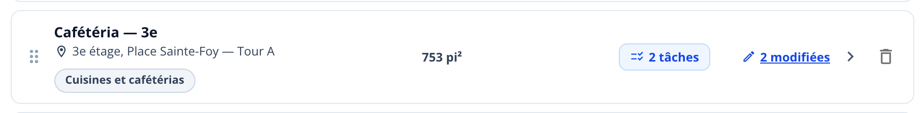 Capture : ligne de la Cafétéria — 3e avec la mention « 2 modifiées ».